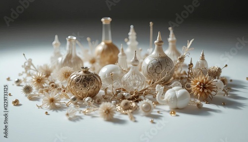 Ornate gold and white decorative objects arrangement