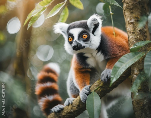 AI generated, animal, animals, mammal, mammals, biotope, habitat, one, individual, ring-tailed lemur (Lemur catta), primates, prosimians, foraging, wildlife, Madagascar island, wet-nosed primates, Africa, East Africa photo