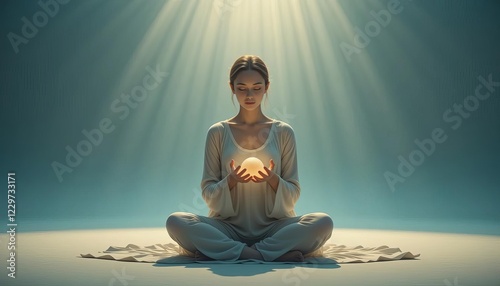 Woman Meditating with Illuminated Orb