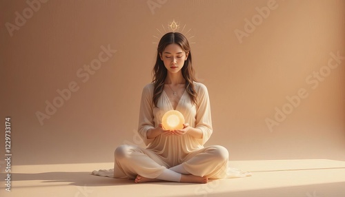 Woman meditating holding glowing orb
