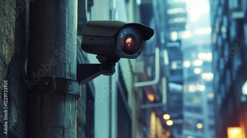 Close-up of a high-definition CCTV camera mounted on a pole, capturing clear details of the surroundings,