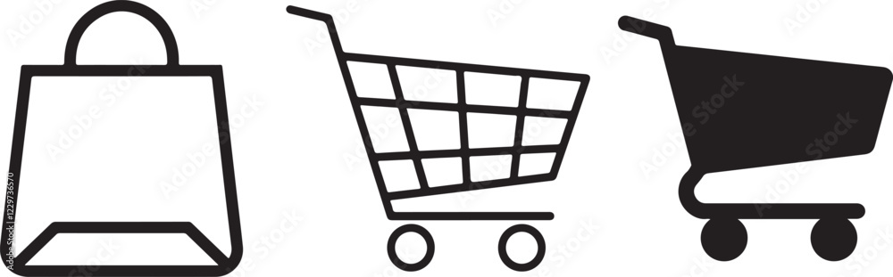 Shopping Bag and Cart Icons Set, cart, shopping, buy, shop, basket, shopping cart, retail, trolly symbol icon vector Shopping Bag and Cart Icons Set, cart, shopping, buy, shop, basket, shopping cart, retail, trolly symbol icon vector