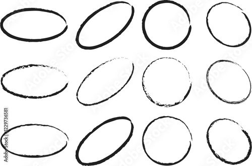 Hand-drawn grunge circles for ovals for design elements, grunge circle hand drawn shape vector