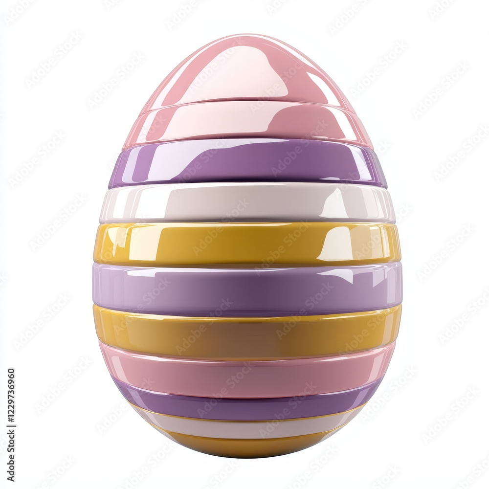 Striped Easter Egg, Pastel Hues, Glossy Finish. Striped Easter Egg, Pastel Hues, Glossy Finish.