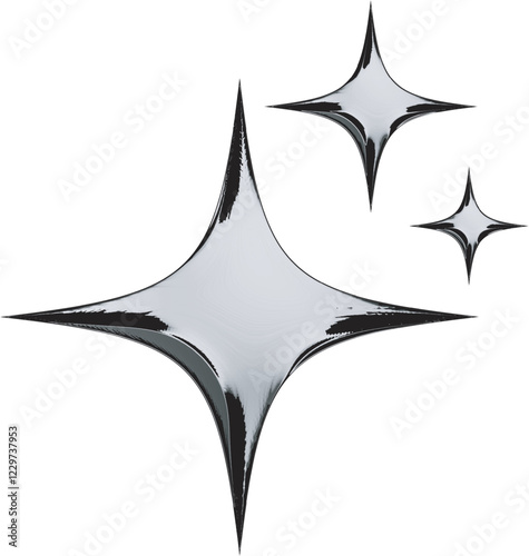 silver colored stars with shiny and sparkling effect. design elements in the context of celebrations, awards or themes related to stars and luxury.