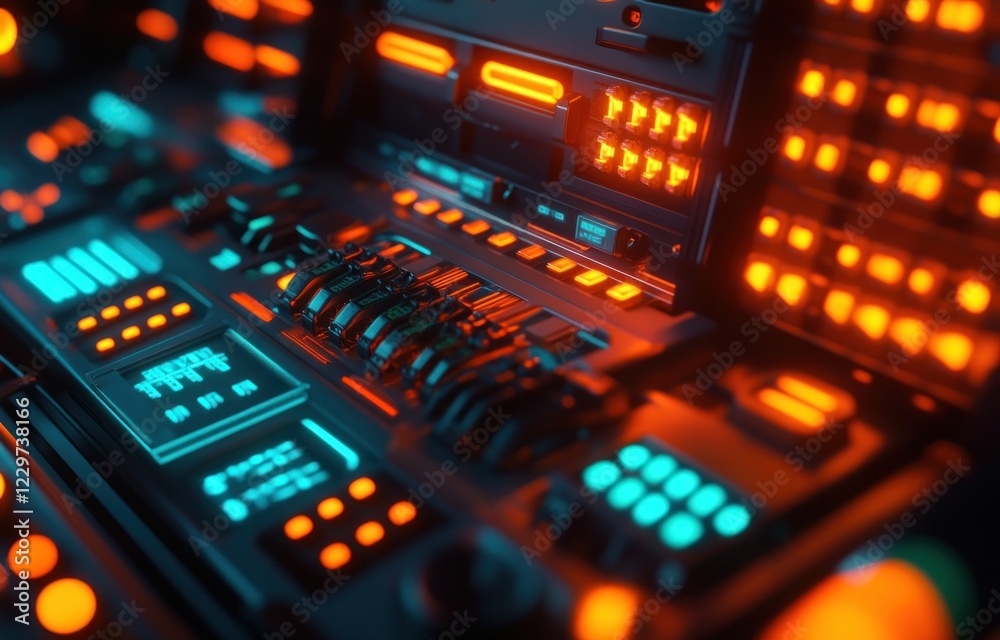 Futuristic Control Panel: Neon Lights and Digital Interface Futuristic Control Panel: Neon Lights and Digital Interface
