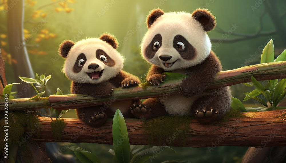 Fototapeta premium giant panda eating bamboo