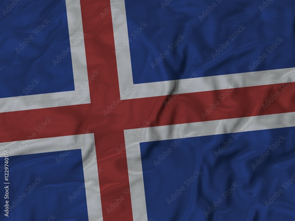 Fototapeta premium Closeup of Ruffled Iceland flag, Fabric Ruffled Flag Background