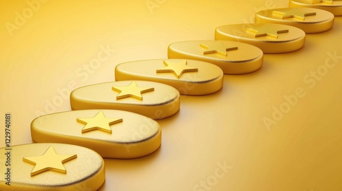 Customer expectation for satisfaction. Gold coins with stars arranged in a row on a golden background.