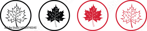 maple leaves icon collection. Maple leaf icon set. red and black maple leaf canada icon.  vector illustration