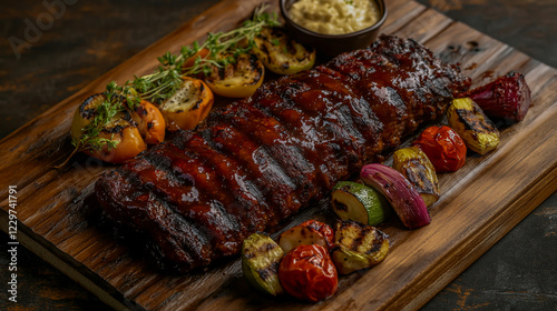 Wallpaper Mural a gourmet smoked brisket with perfectly caramelized edges, surrounded by an assortment of grilled vegetables Torontodigital.ca