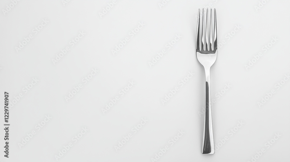 A polished silver metal fork placed on a pristine white background A polished silver metal fork placed on a pristine white background