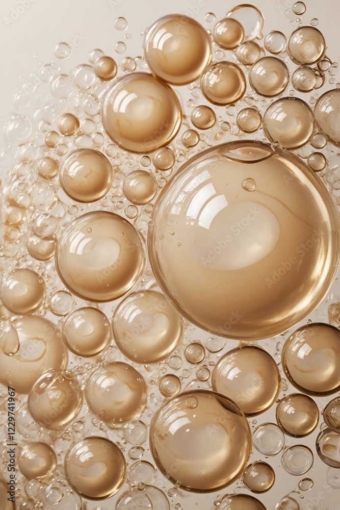 Glossy beige bubbles floating in a translucent liquid. Abstract fluid composition with a soft, dreamy aesthetic. Modern, airy, and elegant design. Generative AI Glossy beige bubbles floating in a translucent liquid. Abstract fluid composition with a soft, dreamy aesthetic. Modern, airy, and elegant design. Generative AI
