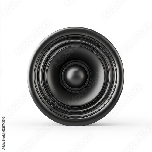 round black speaker cone with visible sound waves radiating outward, isolated on a clean white background