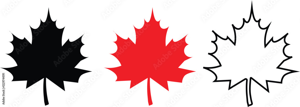 maple leaves icon collection. Maple leaf icon set. red and black maple leaf canada icon. vector illustration maple leaves icon collection. Maple leaf icon set. red and black maple leaf canada icon. vector illustration