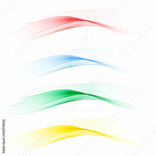 Set of colored waves. Abstract Red, blue, green, yellow. Element for decoration. Eps 10