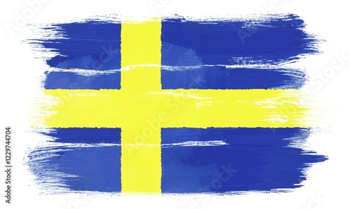 The Swedish flag painted on white paper with watercolor
