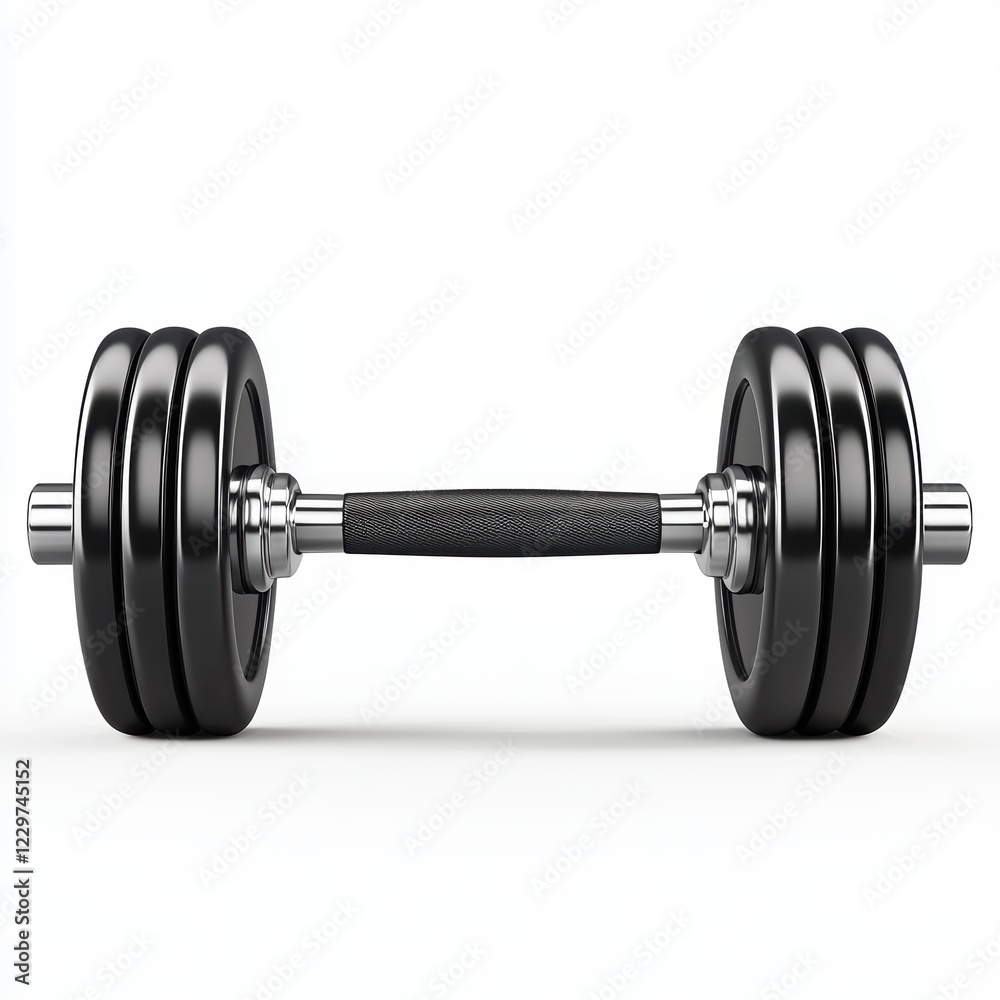 shiny black dumbbell with rubber-coated weights, isolated on a clean white background shiny black dumbbell with rubber-coated weights, isolated on a clean white background