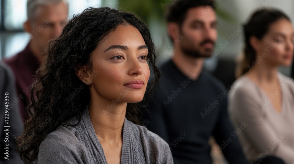 Focused Woman in a Group Setting Focused Woman in a Group Setting
