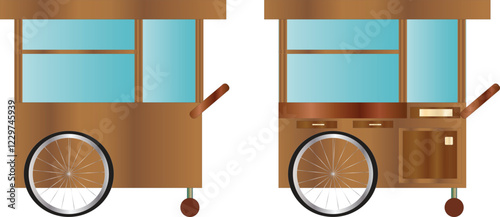 Brown-colored pushwood carts are usually used for food sales in Indonesia or Asia. 