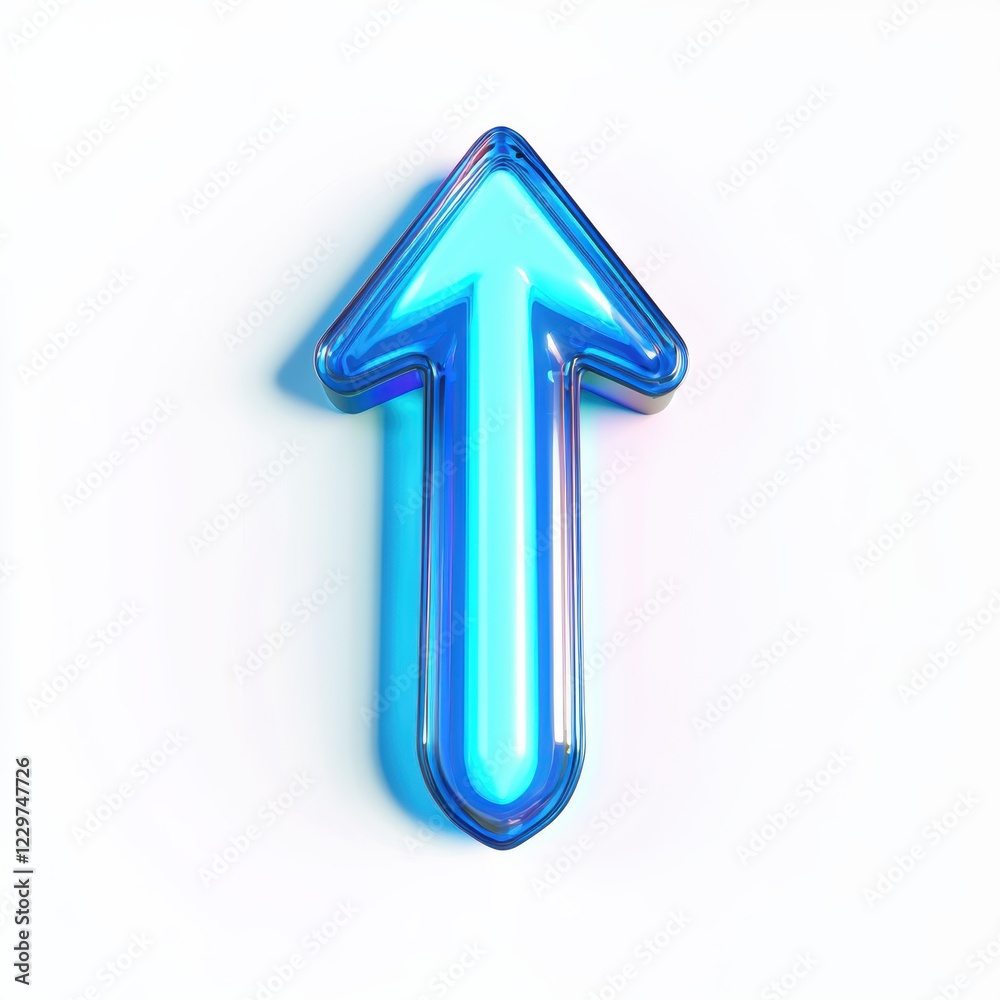 neon blue arrow pointing downward, glowing softly, centered on a clean white background neon blue arrow pointing downward, glowing softly, centered on a clean white background
