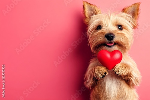 Cute lakeland terrier hound with diamond red heart - sign of love, funny greeting card. Lakeland terrier - my cherished dog. Commercial creative design. February love concepts. Dogs and love. photo