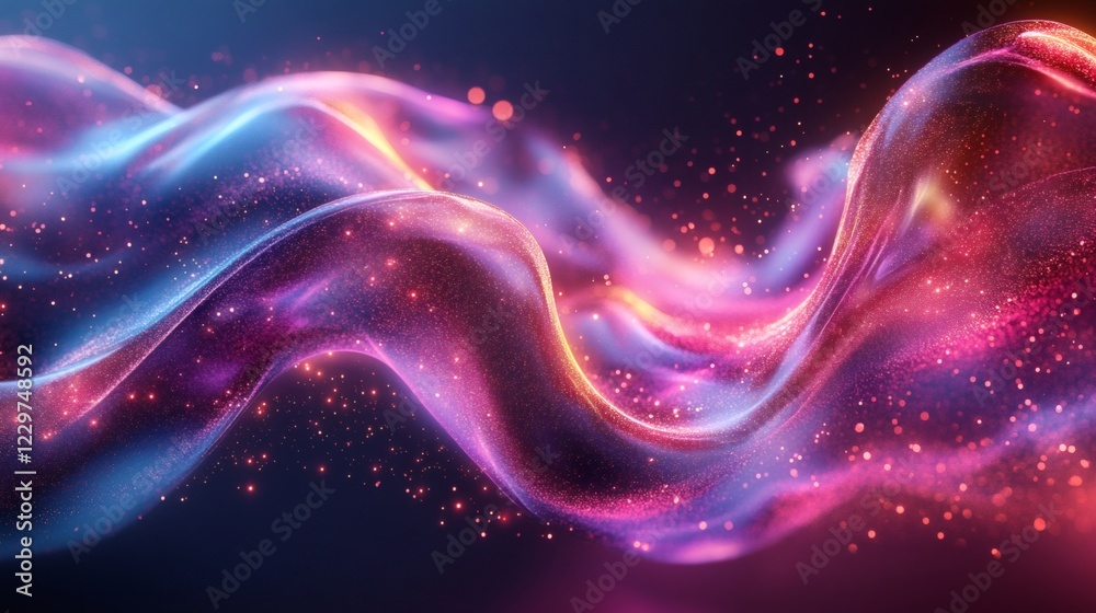 Neon wave background combined abstract 3D magenta shapes and smooth glass elements creating a unique and vibrant art design Neon wave background combined abstract 3D magenta shapes and smooth glass elements creating a unique and vibrant art design