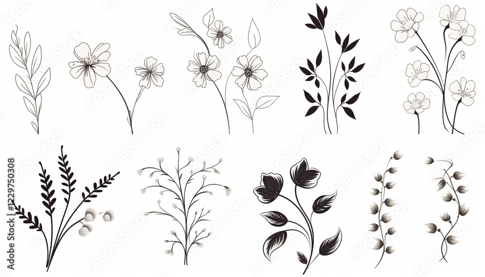 Obraz premium black and white flowers