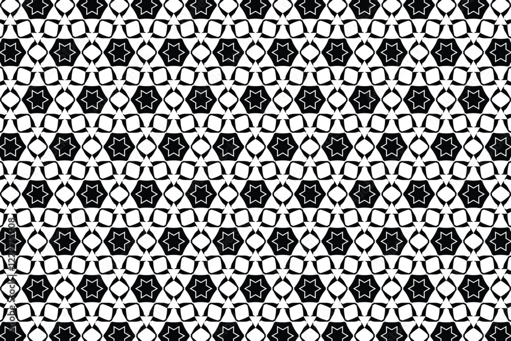 black and white geometric pattern with the image of a diamond.