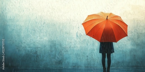 Person holding an umbrella in the sun, contrasting against heavy rain background, Emotional contrast