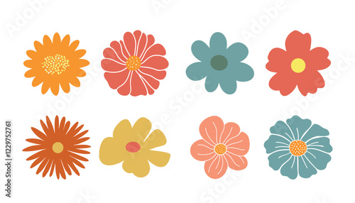 Colorful set of flowers. Vector botanical flowers on white background. style for fabric,print, banners, wallpaper, posters, websites, online shopping.Vector illustration design. 