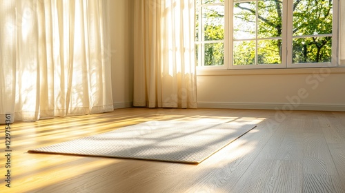 Successfully mastering yoga poses in a serene studio setting, soft natural light, neutral backdrop, yoga mat and props included