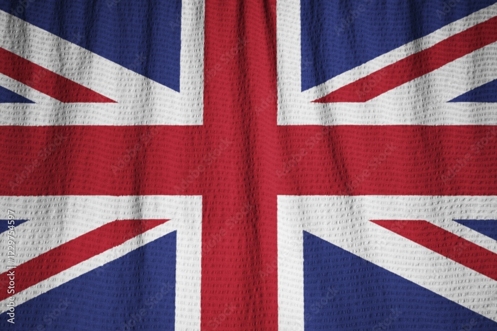 Fototapeta premium Closeup of Ruffled United Kingdom Flag, United Kingdom Flag Blowing in Wind