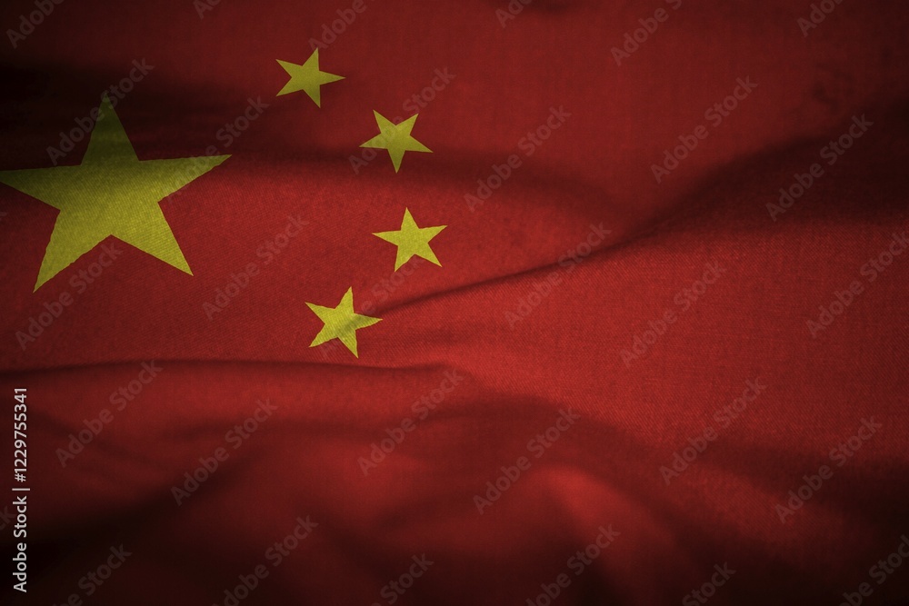 A ruffled fabric flag of China
