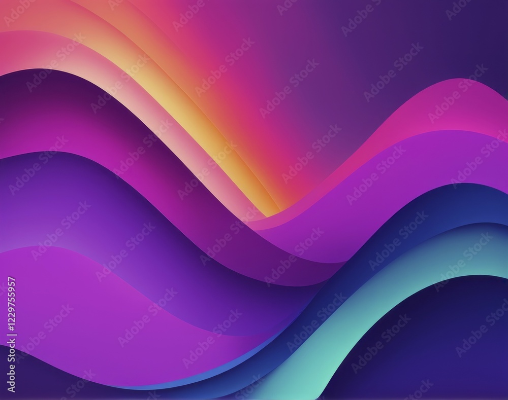 Dynamic abstract waves with gradients of purple, pink, blue, and orange, AI generated