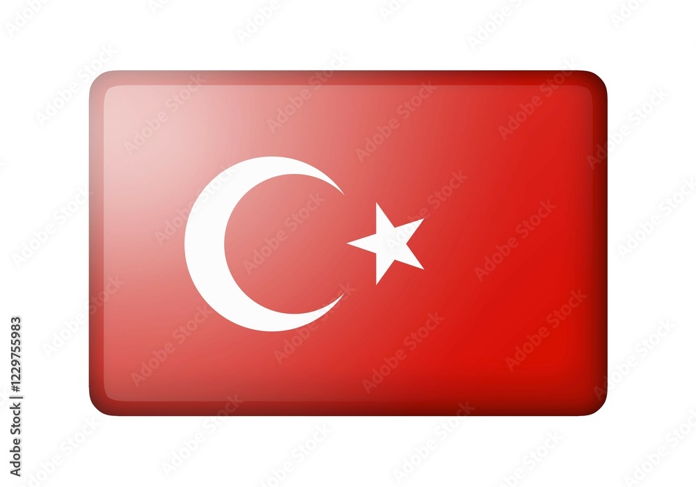 The Turkish flag. Rectangular matte icon. Isolated on white background The Turkish flag. Rectangular matte icon. Isolated on white background