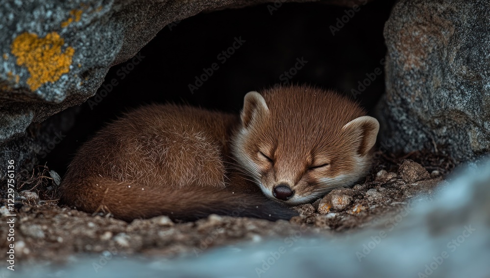 Obraz premium Peaceful Slumber: A Stone Marten's Rest