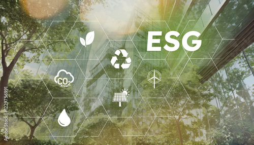 ESG Business investment strategy on new green economy. Environment social governance in real estate.