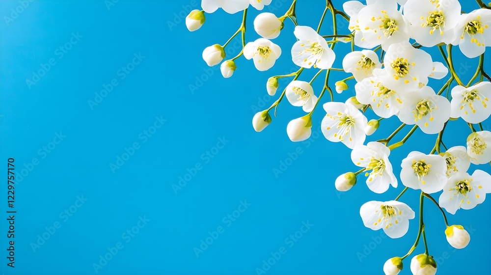 Delicate White Flowers Against Vivid Blue Background Delicate White Flowers Against Vivid Blue Background