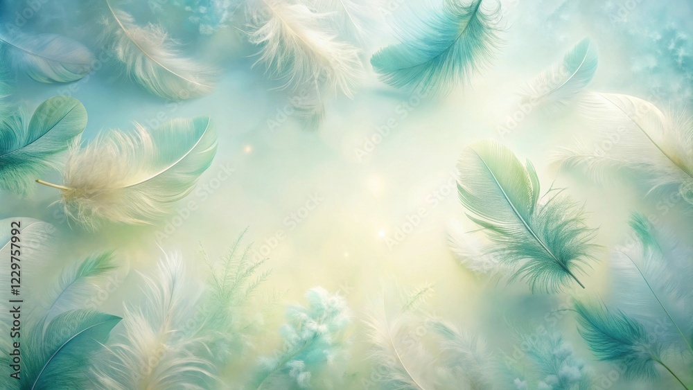 Serene Pastel Feathers Floating on a Gentle Breeze, a Dreamy Background Image Serene Pastel Feathers Floating on a Gentle Breeze, a Dreamy Background Image