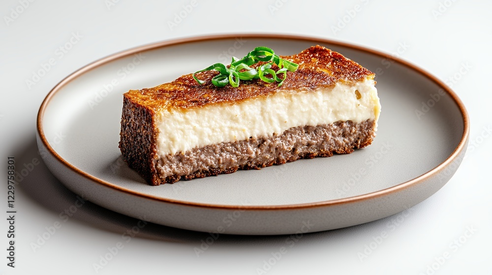 Creamy Two Toned Cheesecake with Caramelized Crust and Fresh Herbs