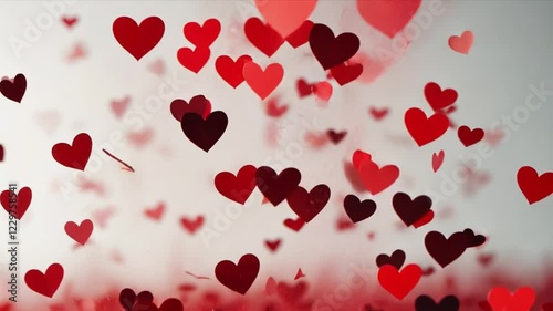 Vivid red hearts of various sizes floating in the air Valentine’s Day atmosphere	