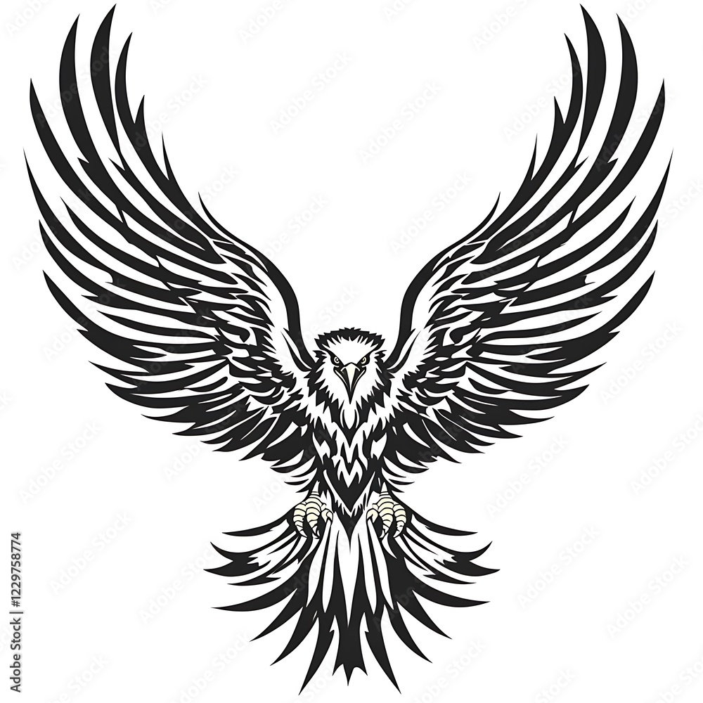 Fototapeta premium Powerful eagle in flight, bold graphic design, artistic representation, for prints or tattoos