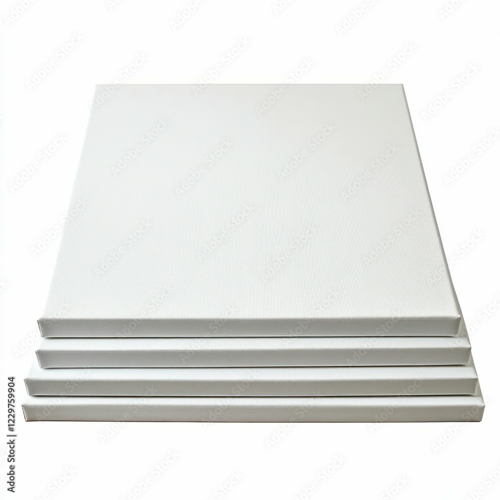 Blank White Canvases Stacked on White Background