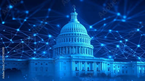 United States Capitol Building with Digital Network Overlay Government Technology.