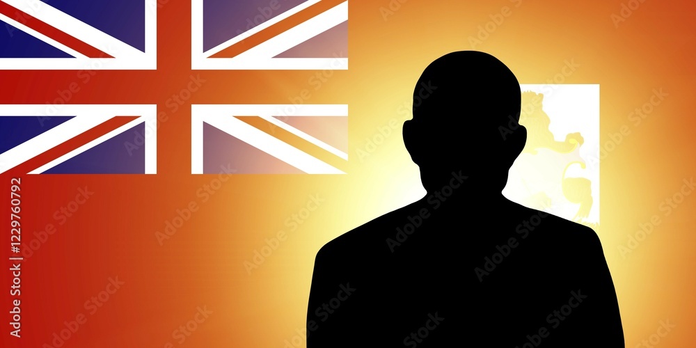 The Bermuda Islands flag and the silhouette of an unknown man The Bermuda Islands flag and the silhouette of an unknown man