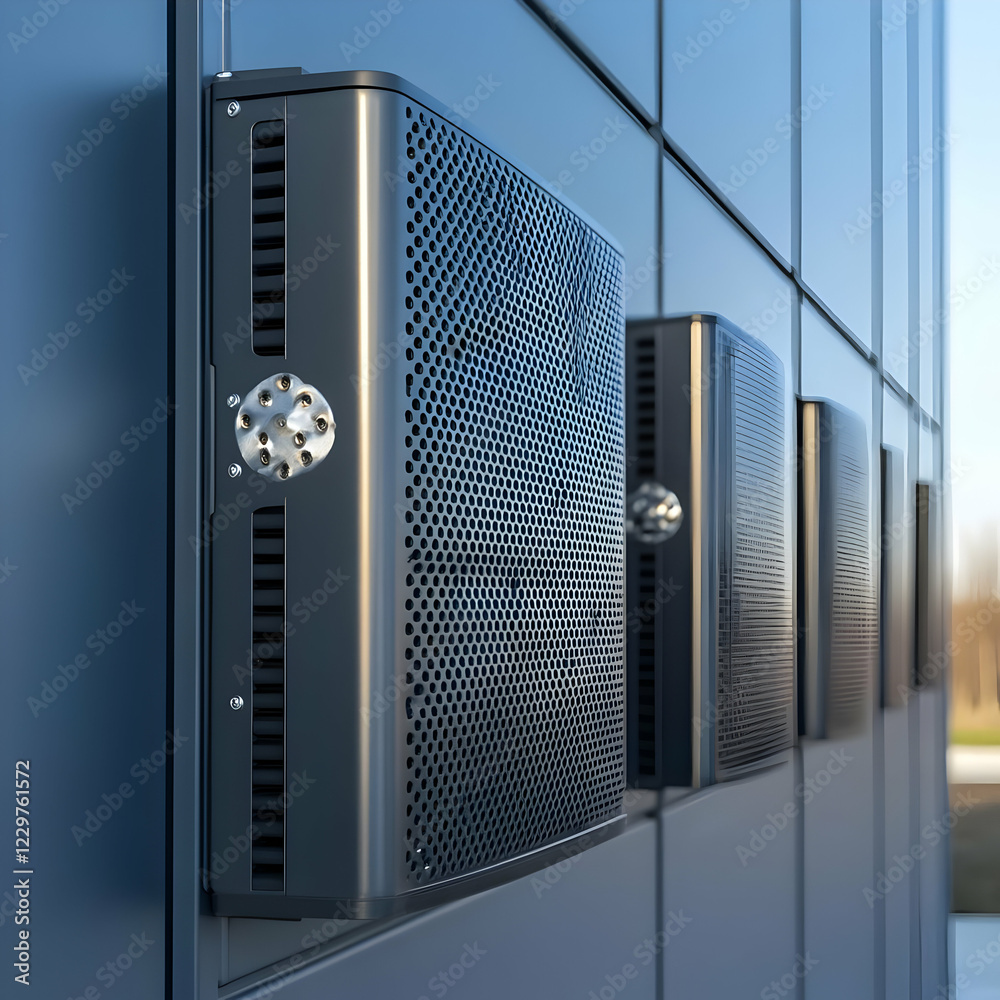 Fototapeta premium Outdoor server units, building wall, data center, technology