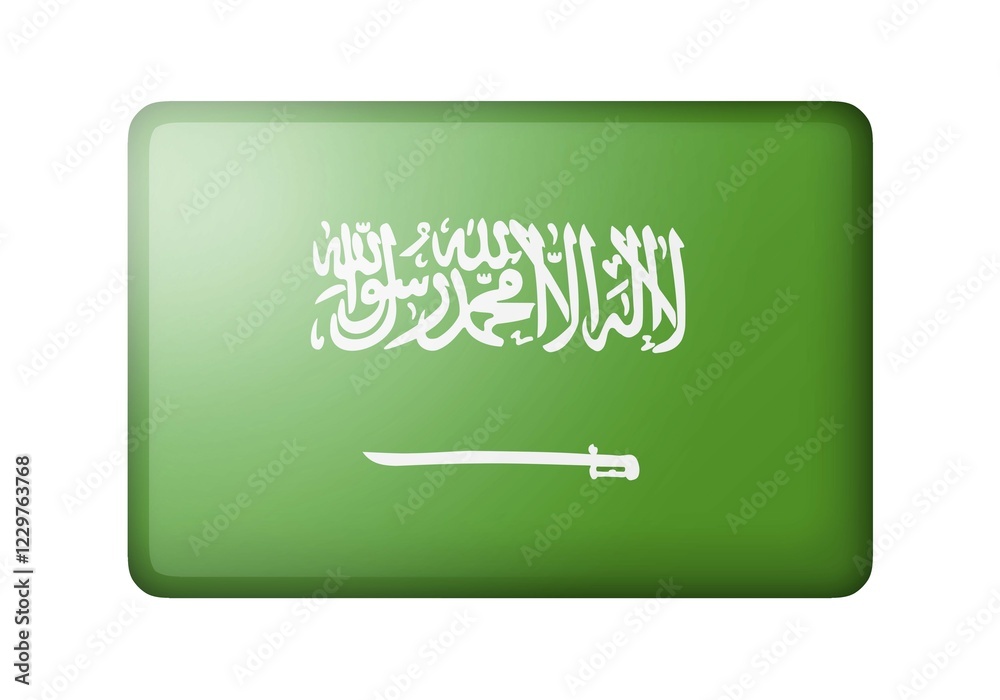 The Saudi Arabia flag. Rectangular matte icon. Isolated on white background The Saudi Arabia flag. Rectangular matte icon. Isolated on white background