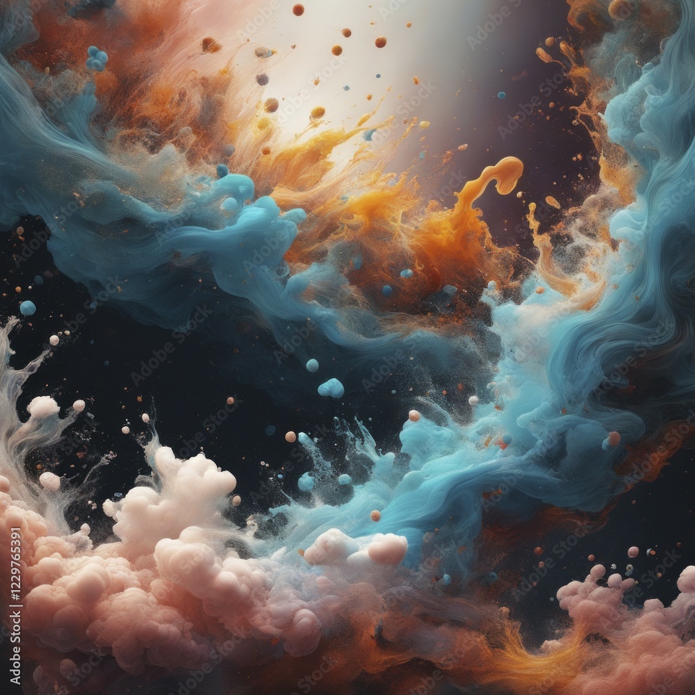 Abstract swirls of paint in blue, orange, and pink creating a flowing and dynamic visual effect, AI generated Abstract swirls of paint in blue, orange, and pink creating a flowing and dynamic visual effect, AI generated