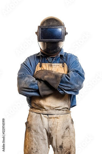 Welder in helmet isolated on transparent background